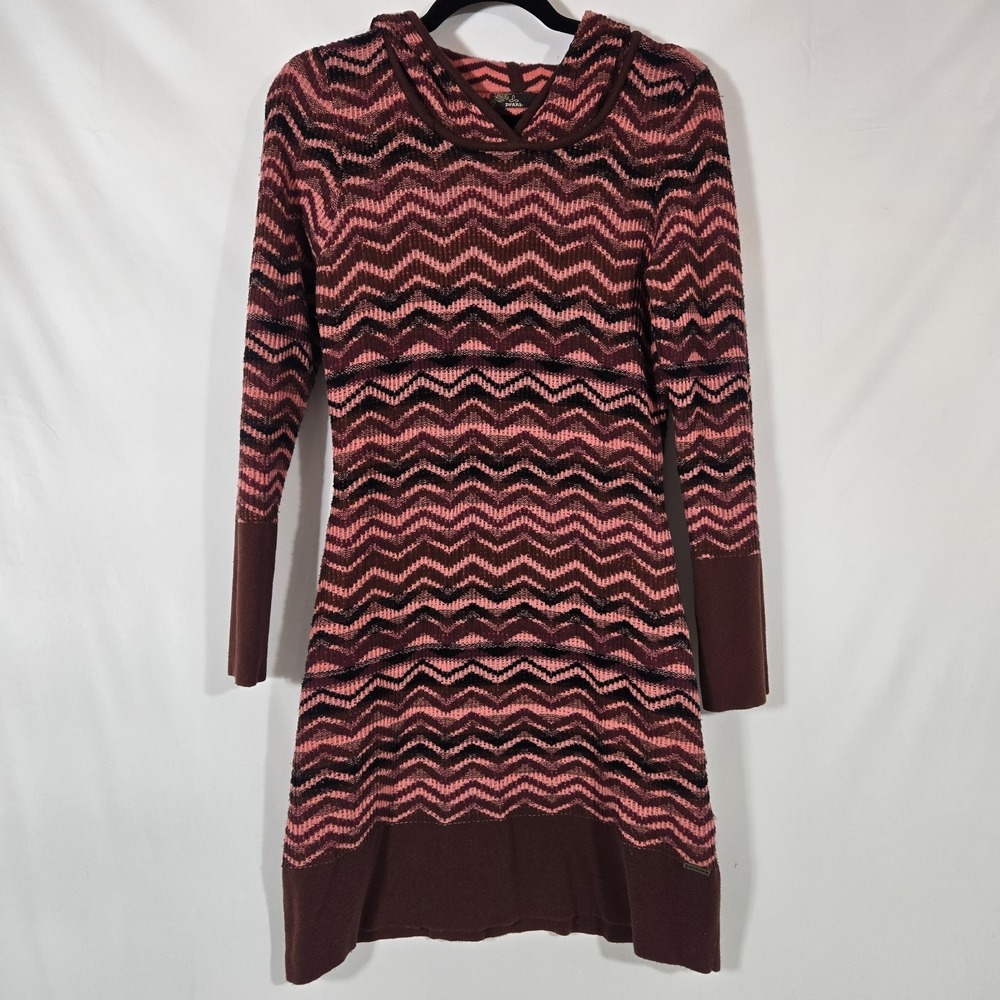 prAna Meryl Long Sleeve Hooded Chevron Sweater Dress Hoodie | Size XS